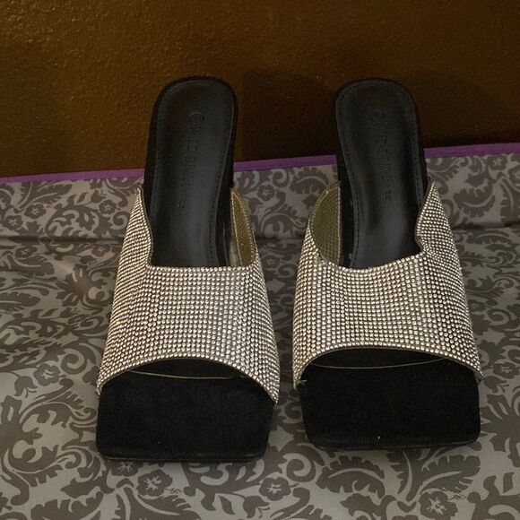 Black Suede Rhinestone Heels - Picture 1 of 10